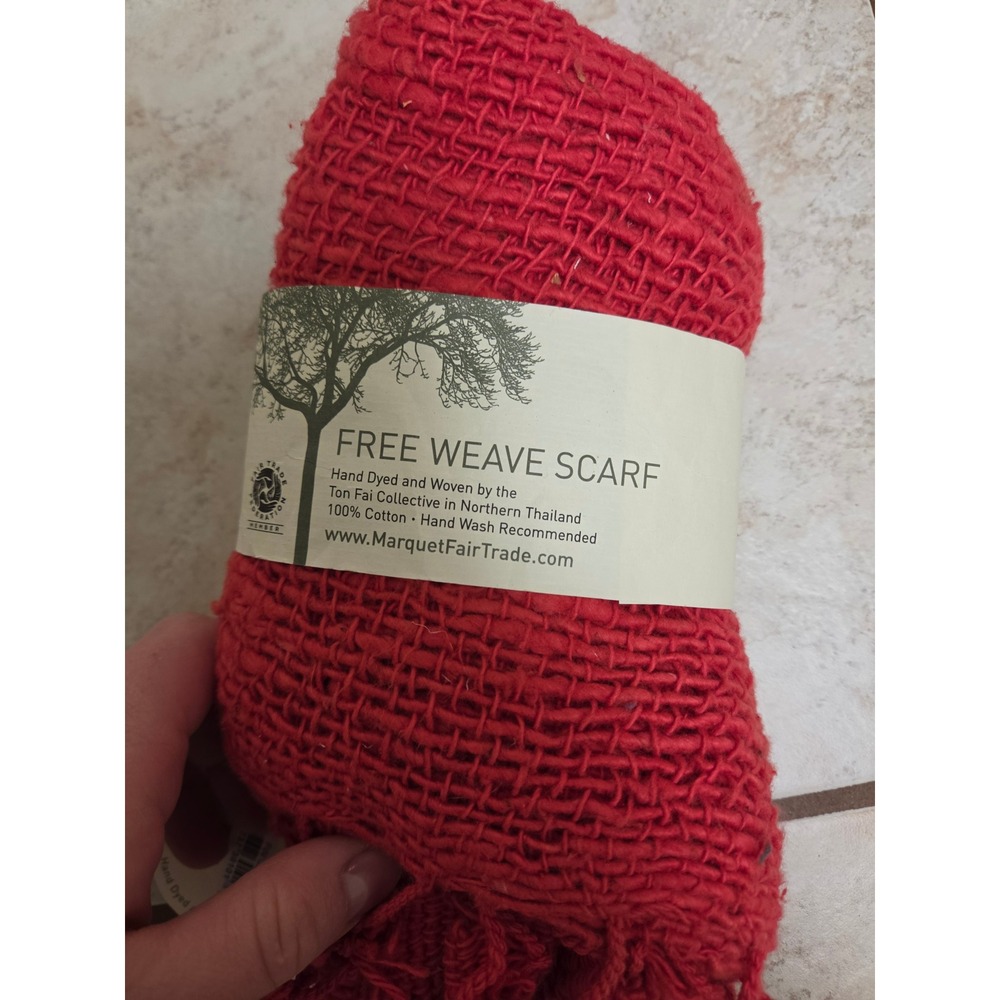 Marquet Fair Trade Free Weave Scarf Coral Red Hand Woven Cotton Ton Fai Thailand